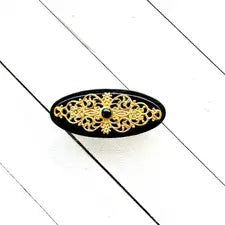 KardiKlip - Gold Mandala with Obsidian on Black Leather