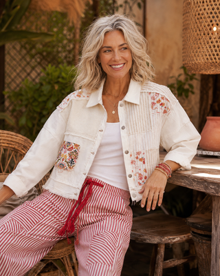 Striped Twill Barrel Leg Pant with Cargo Pockets