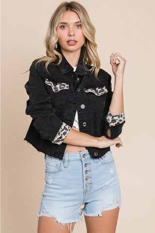 Leopard Contrast Denim Jacket