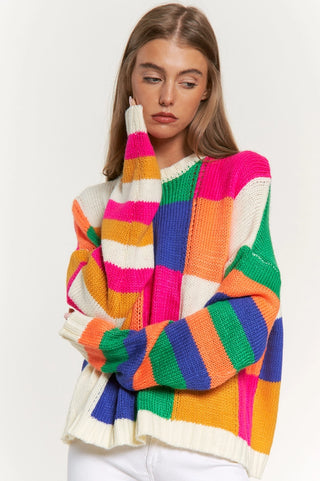 Multi Color Block Checker Sweater