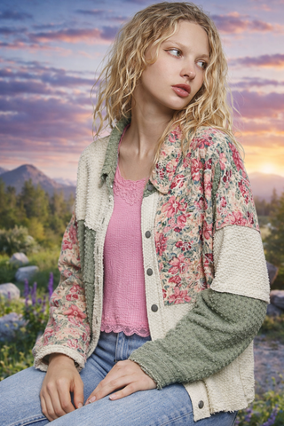 Textured Twill Floral Lace Patchwork Jacket