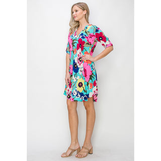 Floral Print Short Sleeve Jersey Dress