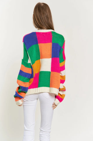 Multi Color Block Checker Sweater