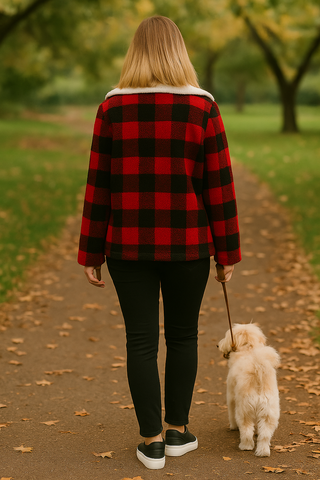 Cozy Gingham Sherpa Lined Zip Up Moto