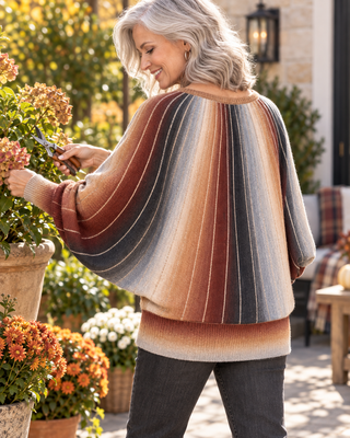 Sustainable Vertical Striping Dolman Sleeve Sweater