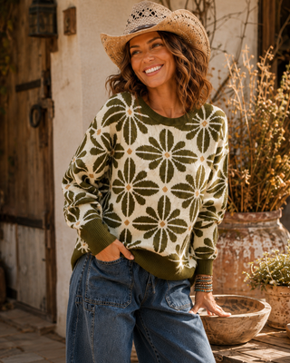 Retro Bloom Flower Knit Sweater