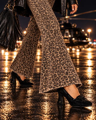 Leopard Print High Rise Flare Jeans