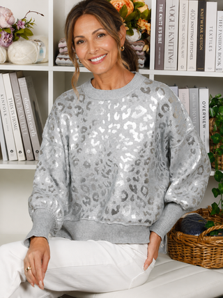 Metallic Leopard Sweater with Balloon Sleeves