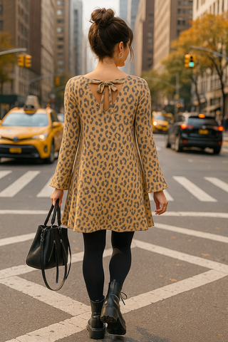Brushed Hacci Bell Sleeve Leopard Dress
