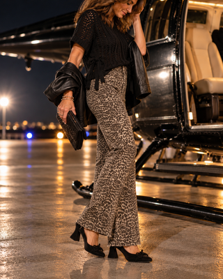 Leopard Print High Rise Flare Jeans