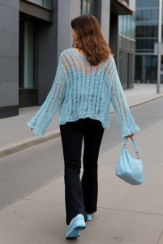 Distressed Open Knit Outseam Popover