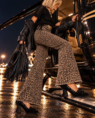 Leopard Print High Rise Flare Jeans
