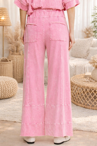 Vintage Wash Wide Leg Pant with Outseam Detail