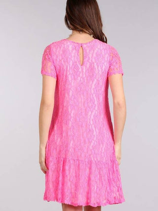 Short Sleeve Lace Overlay Dress