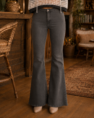 Mineral Wash Bootcut Jeans with Reinforced Raw Hem - Ash Black