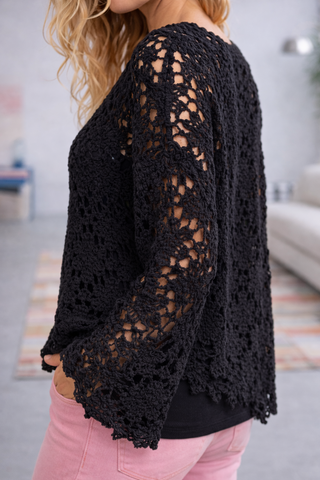 Textured Chenille Loose Fit Crochet Pullover