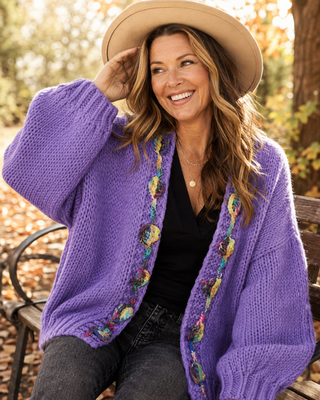 Chunky Multicolor Trim Open Sweater Cardigan