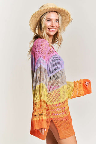Deep V Colorblock Crocheted Pullover