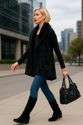 Velvet Vest with Removable Faux Fur Lapel