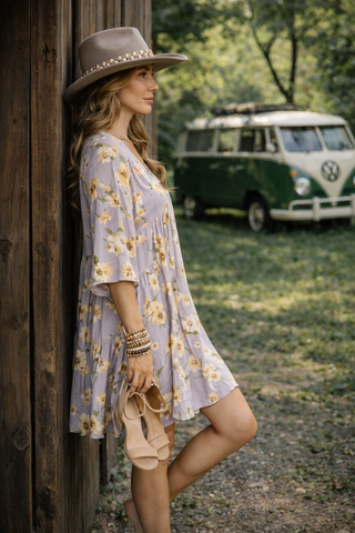 Muted Floral V-Neck Mini Dress
