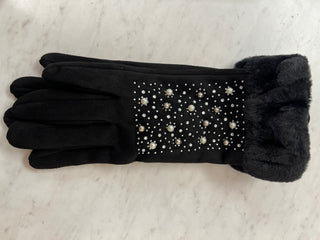 Embellished Sherpa-Lined Texting Glove with Fur Cuff