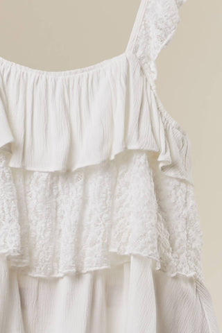 Lace Tiered Ruffle Tank Top – Flowy Boho Cami with Feminine Detail