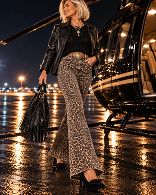 Leopard Print High Rise Flare Jeans