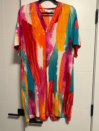 Abstract Brights V-Neck Lounge Tunic Dress