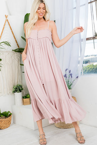 Dreamy Button Front Smocked Maxi Dress - Blush