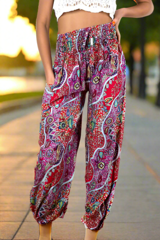 Red & Pink Paisley Print Harem Pant
