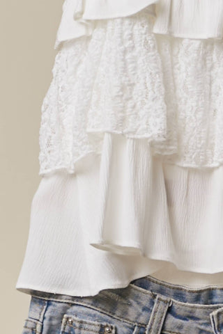 Lace Tiered Ruffle Tank Top – Flowy Boho Cami with Feminine Detail