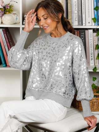 Metallic Leopard Sweater with Balloon Sleeves