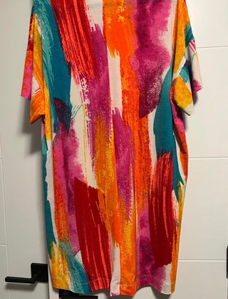 Abstract Brights V-Neck Lounge Tunic Dress