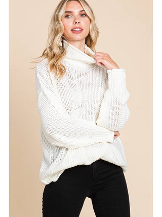 Open Knit Solid Mock Neck Sweater