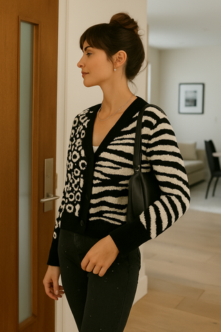 🇨🇦 Short Mixed Animal Print Button Cardi