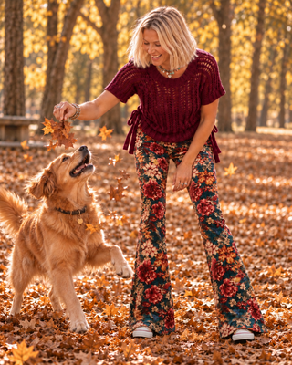 Short Sleeve Chunky Crochet Top with Side Ties - Wine
