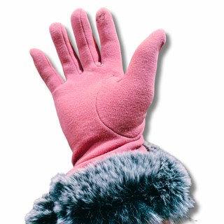 Fleece Lined Texting Glove with Contrast Fur Cuff