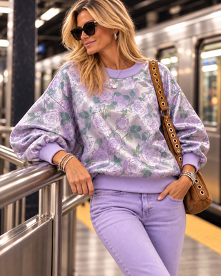 Gilded Roses Lavender Tapestry Dolman Sleeve Sweatshirt