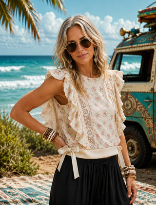 Garden Party Adjustable Hem Flutter Sleeve Top