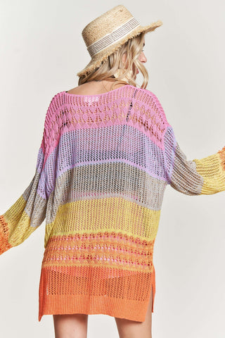 Deep V Colorblock Crocheted Pullover