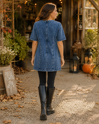 Heart Embroidered Denim Dress