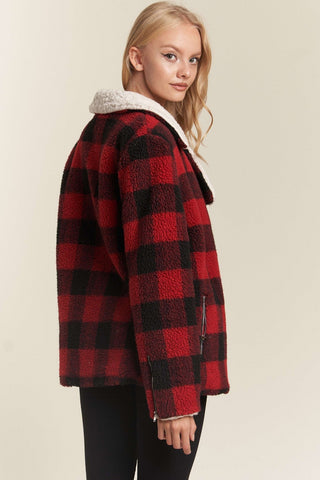 Cozy Gingham Sherpa Lined Zip Up Moto