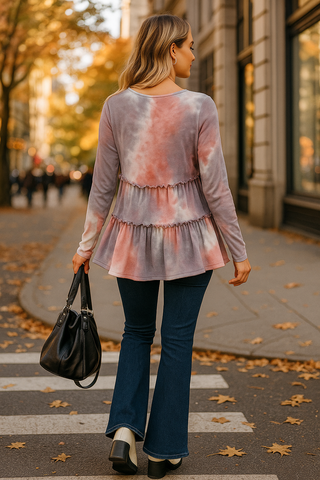 Tie Dye Tiered Ruffle Hem Top