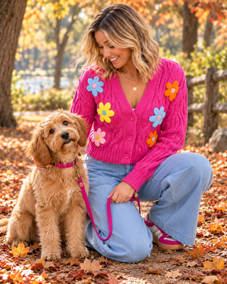 Handmade Button Cardi with Flower Appliqués