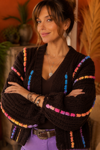 Rainbow Stitch Chunky Knit Open Cardigan