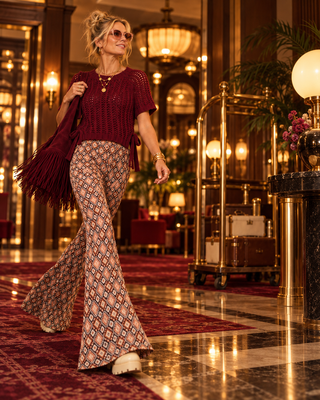 Short Sleeve Chunky Crochet Top with Side Ties - Wine