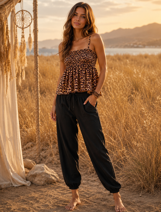 Leopard Print Peplum Tank – Smocked Cami Top