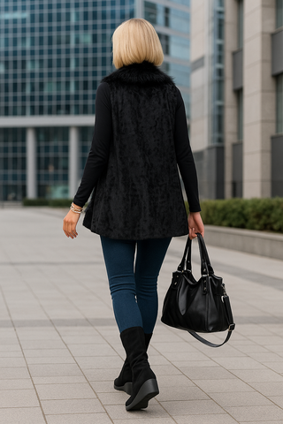 Velvet Vest with Removable Faux Fur Lapel