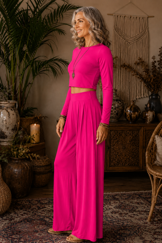Cloud Nine Elevated Lounge Set – Long Sleeve Top & Wide-Leg Pant Outfit Set