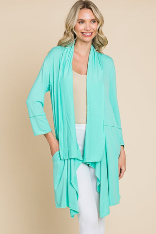 Solid Open Half Duster Cardi with Pockets